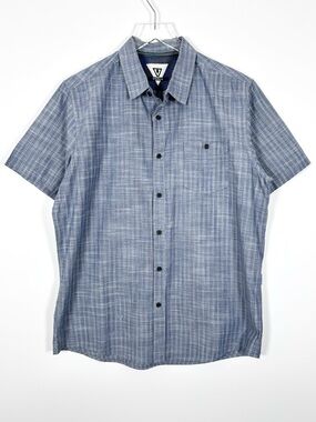 Vissla Shirt Men's Large Short Sleeve Striped Blue Button Down